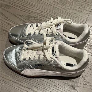 Puma Metallic Silver and White Bella Donna Sneakers 9